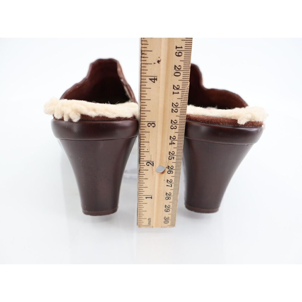 UGG Mules Women's Size 7 Brown Suede Shearling Lined Slip On Heels Clogs - Picture 11 of 12